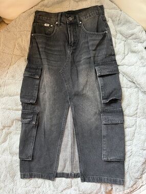 Ragged Jeans Black Cargo Denim Skirt with Utility Pockets